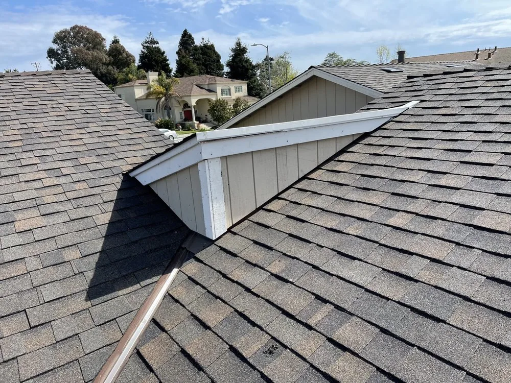 Asphalt shingle roof replacement with new dormer flashing by Cirrus Roofing Co in Watsonville, CA